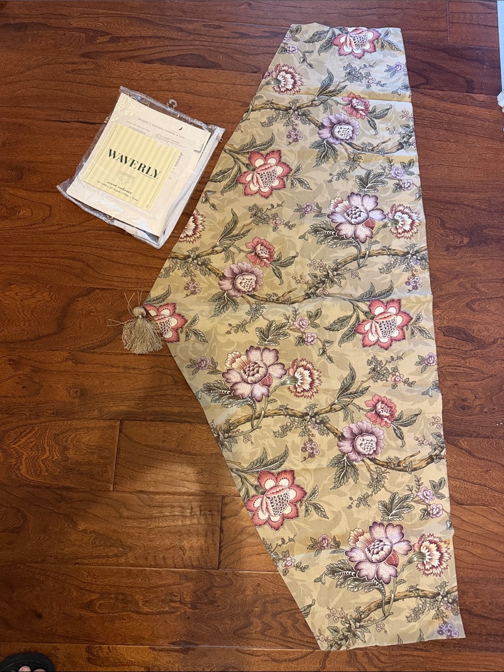 Waverly Floral Ascot Valance in Beige, Pink & Purple